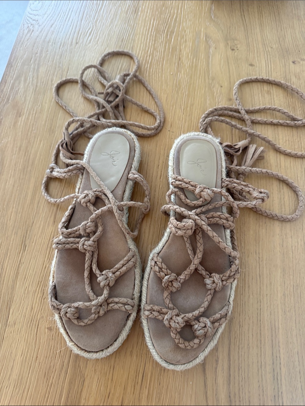 Joie Braided Lace-Up Sandals in Taupe